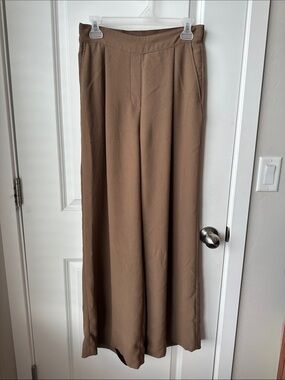 SPANX Wide-Leg Carefree Crepe Trousers in Taupe Brown